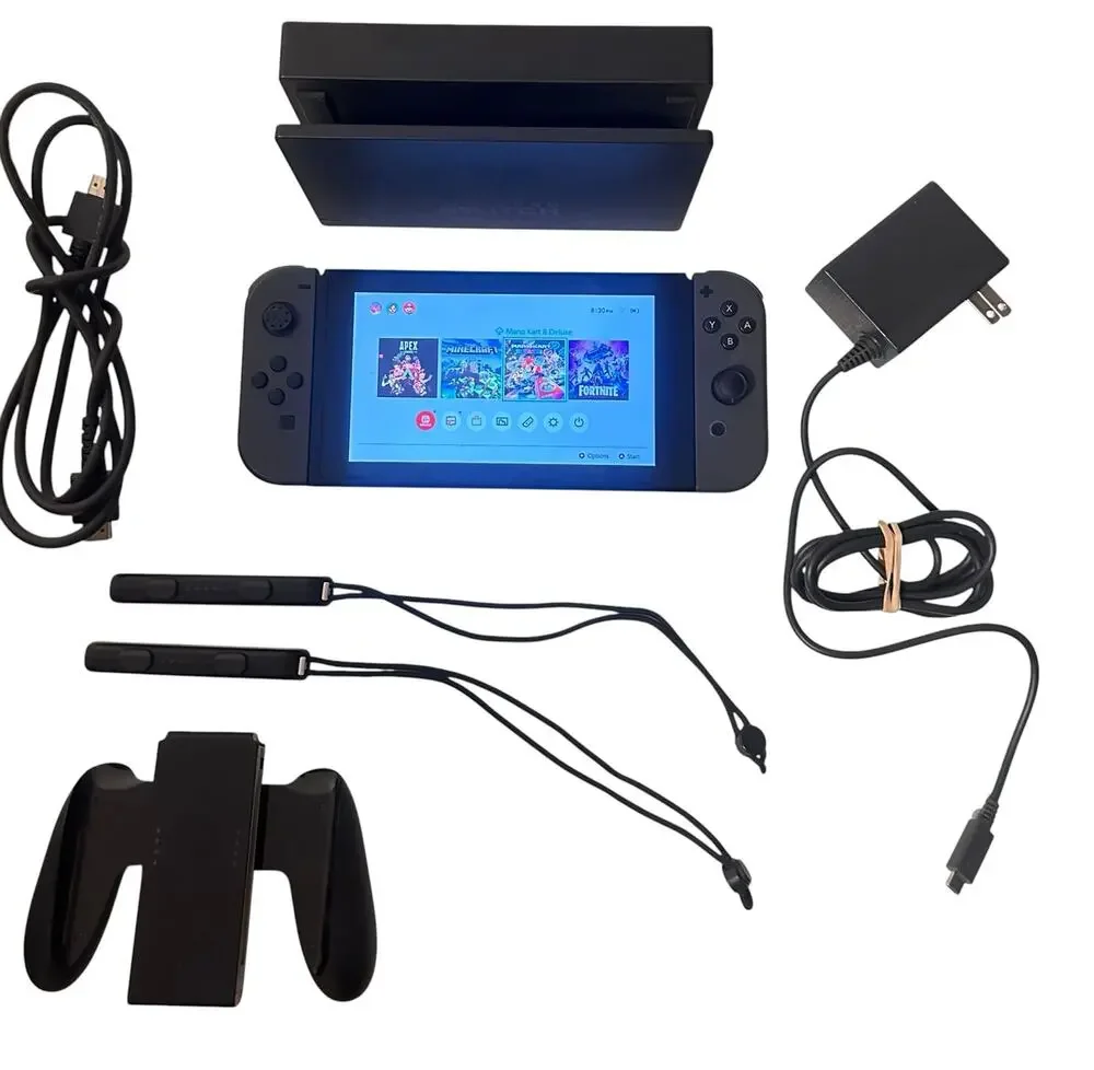 Nintendo Switch HAC-001 Console Bundle Dock Charger Grip Joy-Cons Read